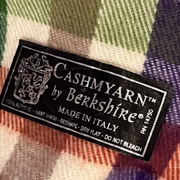 Cashmyarn by Berkshire CHECKERED COLORFUL SQUARES PLAID LONG Scarf fringe ends - Picture 3 of 8